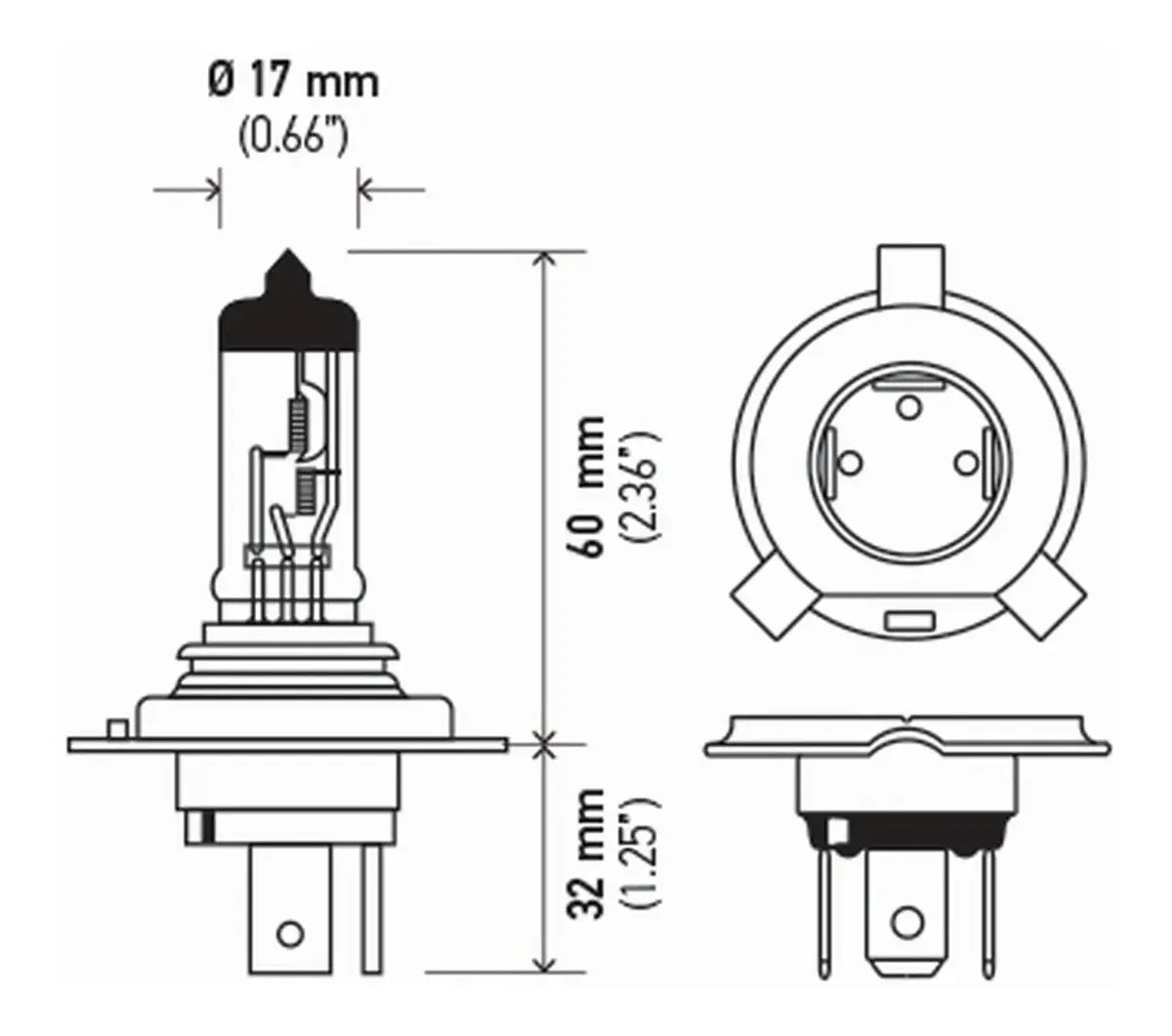Ampolleta H4 12v.. 100/55W P43t T4.625 High Wattage (par)