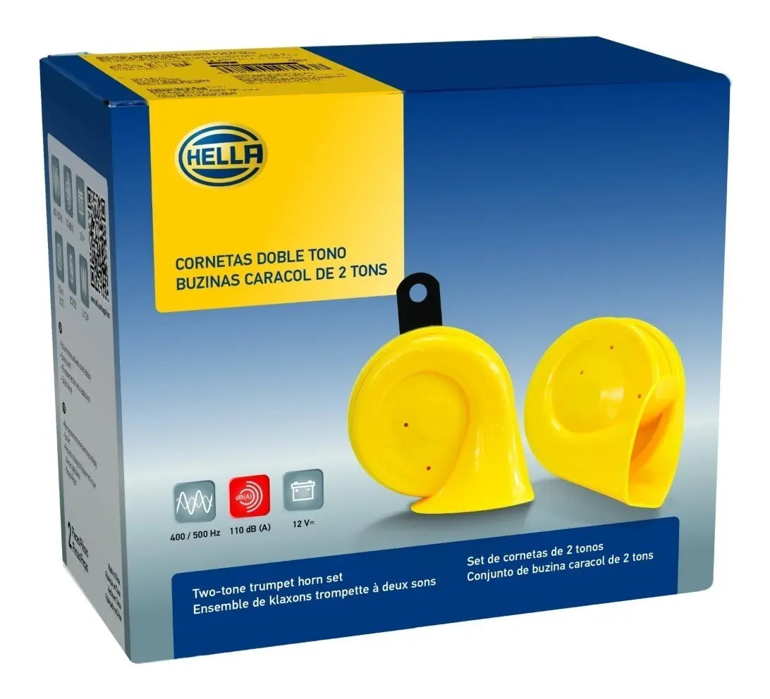 Kit Bocina Trompeta Doble 12v. Universal - Amarillo