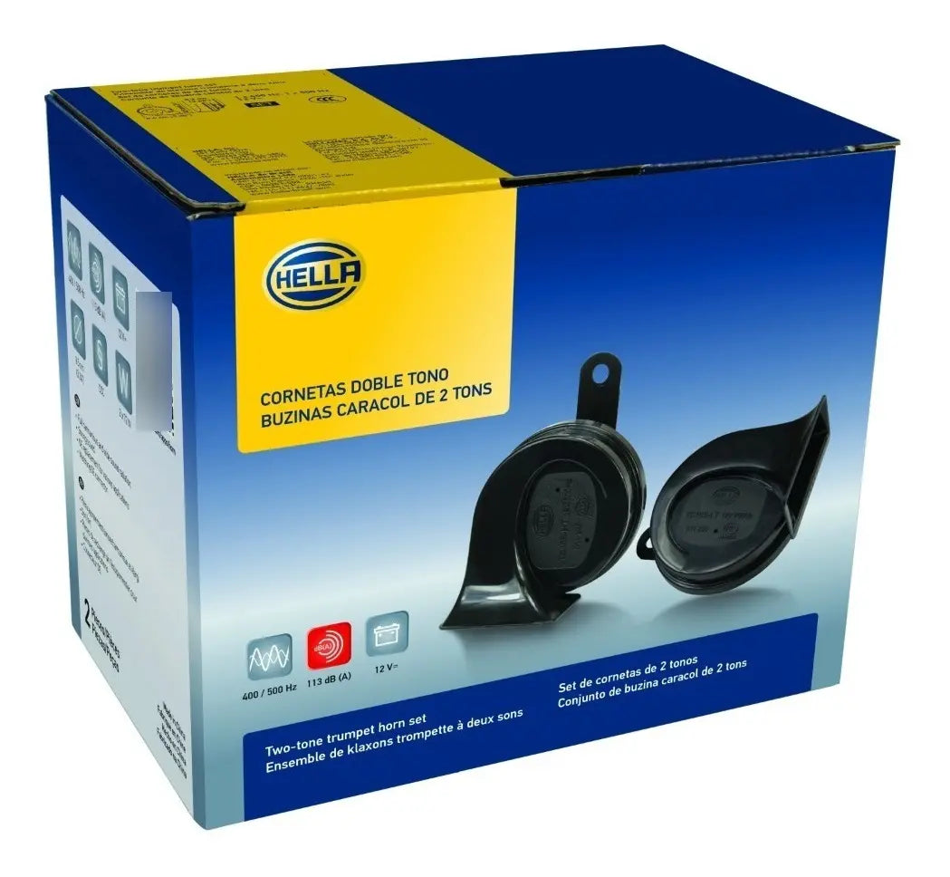 Kit Bocina Trompeta Doble 12v. FORD - Negro