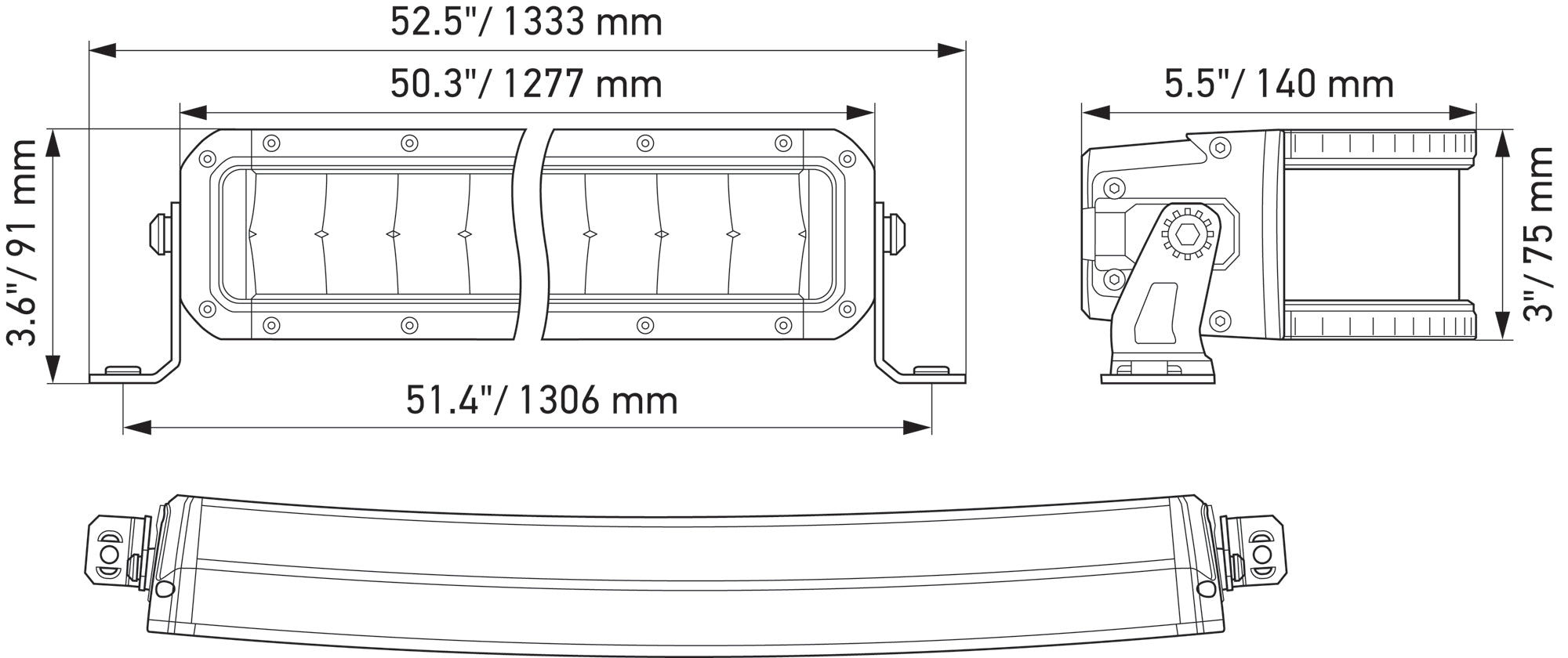 Hella BLACK MAGIC "TOUGH" BARRA 50" - Double Curved Lightbar