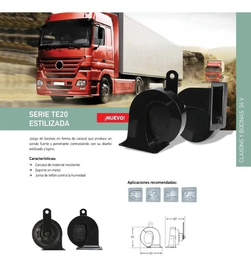Kit Bocina Trompeta Doble 24v. Universal - Negro