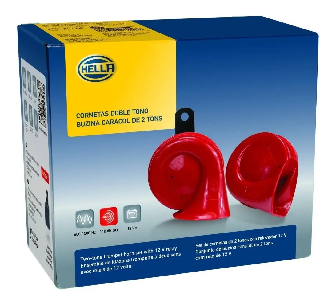 Kit Bocina Trompeta Doble 12v. Universal - Rojo
